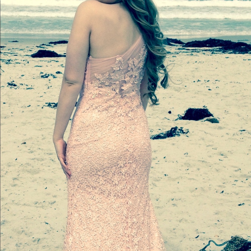 Pink/Peach Lace Embellished Prom Dress